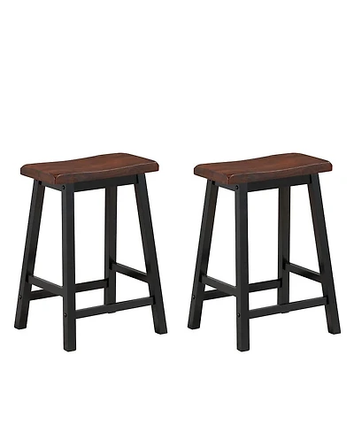 Gymax Set of 2 Bar Stools 24''H Saddle Seat Pub Chair Home Kitchen Dining Room Brown