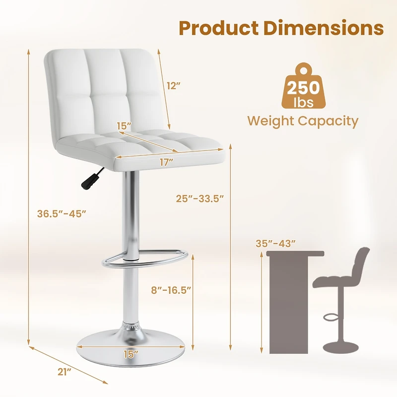 Gymax Set of 4 Pu Leather Bar Stool Swivel Bar Chair w/ Adjustable Height