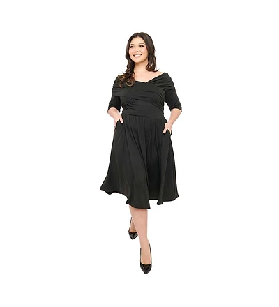 Unique Vintage Plus Size Off Shoulder Swing Dress