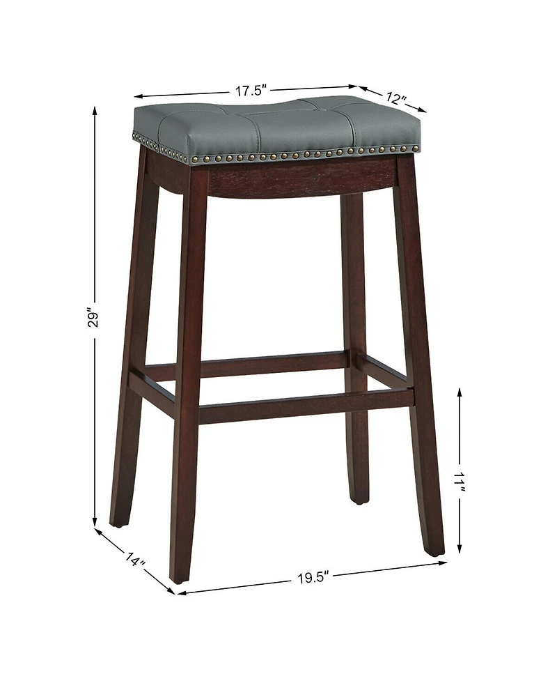 Gymax Set of 2 Nailhead Saddle Bar Stools 29'' Pub Chairs with Rubber Wood Legs