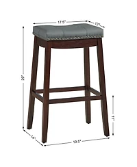 Gymax Set of 2 Nailhead Saddle Bar Stools 29'' Pub Chairs with Rubber Wood Legs