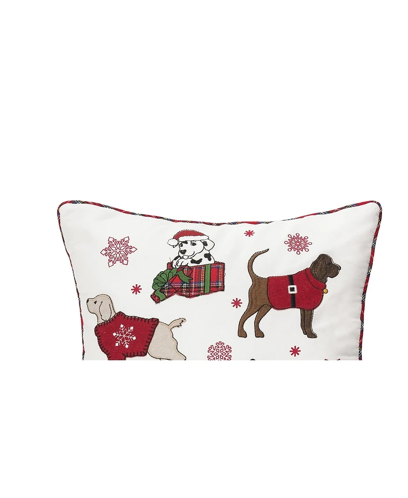 18" x 18" Festive Playful Dogs Embellished Christmas Throw Pillow