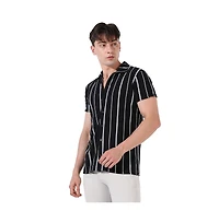 Campus Sutra Men's Black & White Pencil Striped Shirt