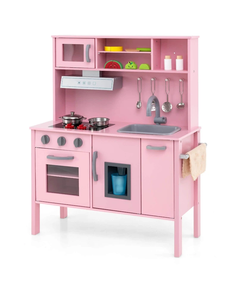 Kids Kitchen Playset Wooden Pretend Play Chef Toy with Microwave & Accessories