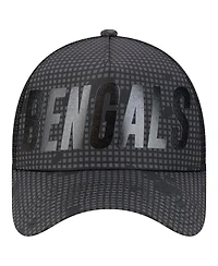 New Era Men's Black Cincinnati Bengals Midnight Ink Tonal Text A-Frame Trucker 9FORTY Adjustable Hat