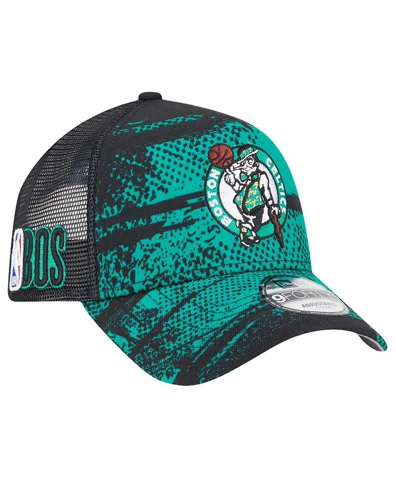 New Era Men's Black/Kelly Green Boston Celtics Tip Off A-Frame Trucker 9FORTY Adjustable Hat