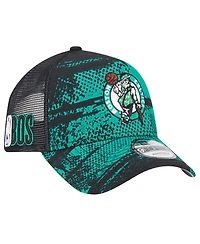 New Era Men's Black/Kelly Green Boston Celtics Tip Off A-Frame Trucker 9FORTY Adjustable Hat