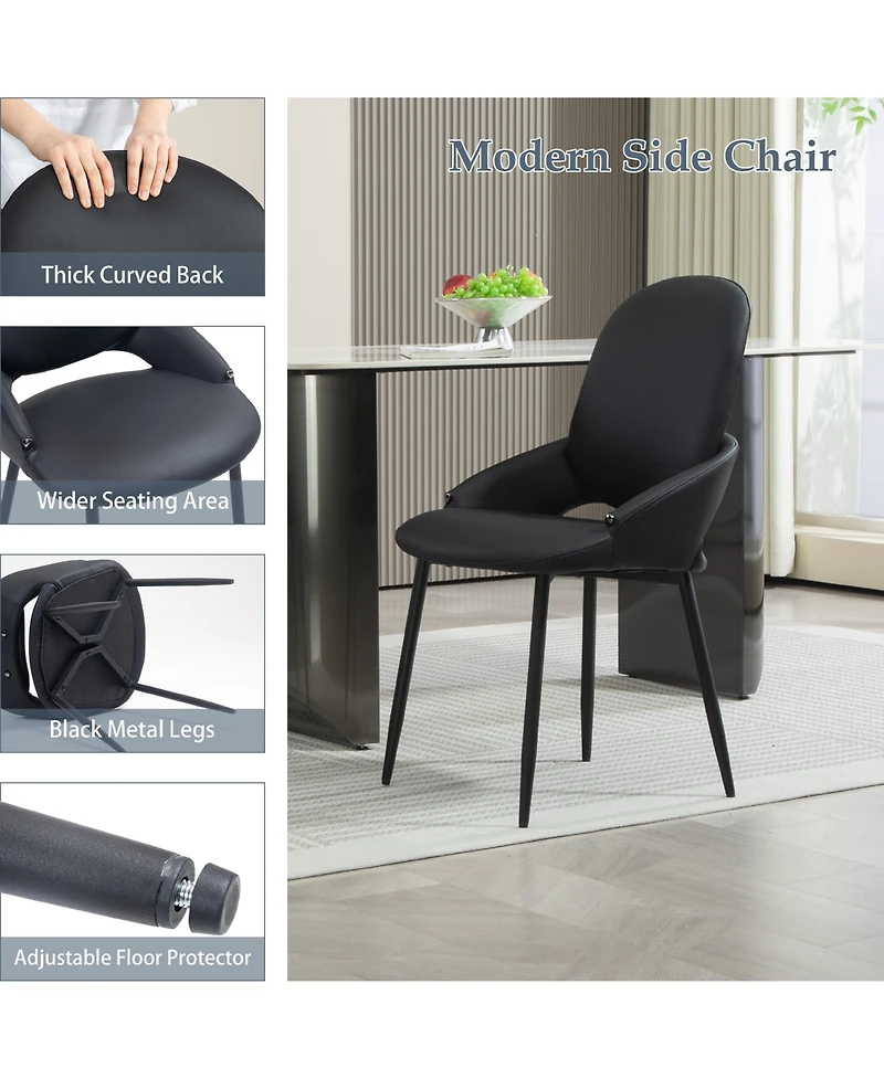 Dyhome Faux Leather Upholstered Dining Chairs Set of 2, Modern Design Side With Metal Leg and Back
