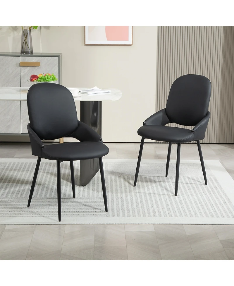 Dyhome Faux Leather Upholstered Dining Chairs Set of 2, Modern Design Side With Metal Leg and Back