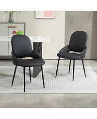 Dyhome Faux Leather Upholstered Dining Chairs Set of 2, Modern Design Side With Metal Leg and Back