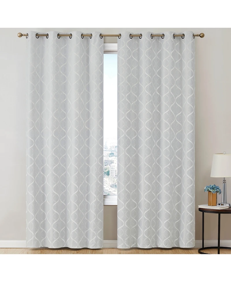Hlc.me Versailles Lattice Flocked 100% Complete Blackout Thermal Insulated Window Curtain Grommet Panels, Energy Savings & Soundproof