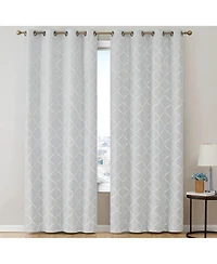 Hlc.me Versailles Lattice Flocked 100% Complete Blackout Thermal Insulated Window Curtain Grommet Panels, Energy Savings & Soundproof