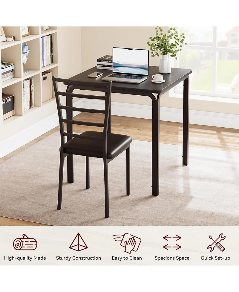 gaomon 3 Piece Dining Table Set for 2 Metal Frame Wood Kitchen Table and 2 Chairs Small Dining Furniture Set for Small Space Apartment Dining Room