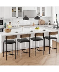 Bar Stools Set of 4, Upholstered Counter Height Bar Stools with Backrest and Footrest, Kitchen Barstools for Island, Counter Bar