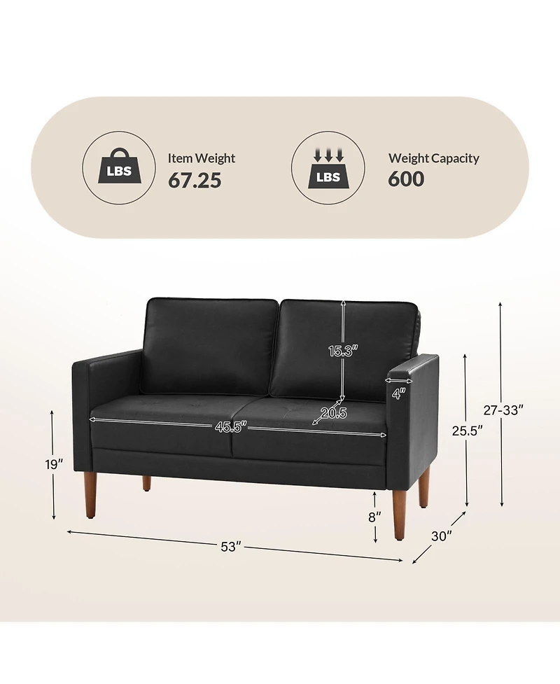 Drake Mid-century Modern Faux Leather Sofa with Movable Backrest Cushions