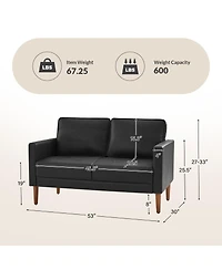 Drake Mid-century Modern Faux Leather Sofa with Movable Backrest Cushions