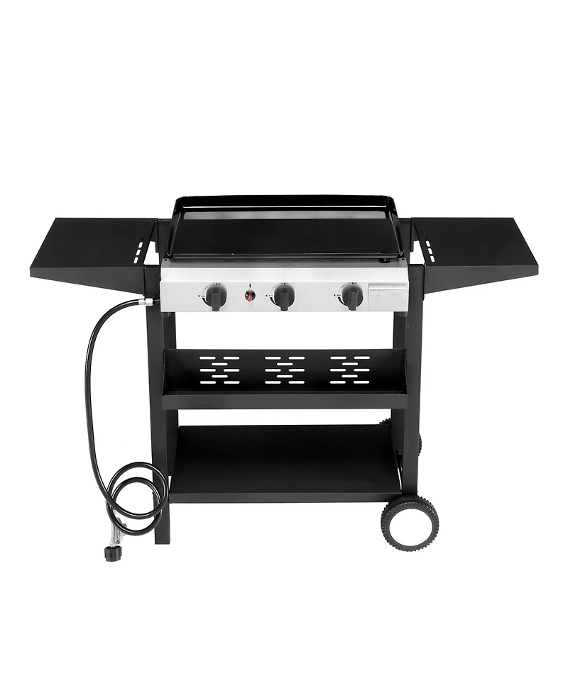 3-Burner Flat Top Gas Griddle Cooking Station – Outdoor Grill with Ceramic Coated Cast Iron Pan
