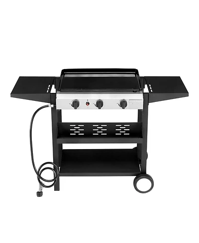 3-Burner Flat Top Gas Griddle Cooking Station – Outdoor Grill with Ceramic Coated Cast Iron Pan