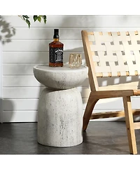 LuxenHome Rustic Off White and Gray Round 19.7-Inch Tall MgO Side Table, Indoors and Outdoors