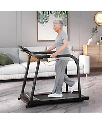 Costway 2.5 Hp Walking Treadmill with Long Handrails for Seniors Pulse Sensors Led Display