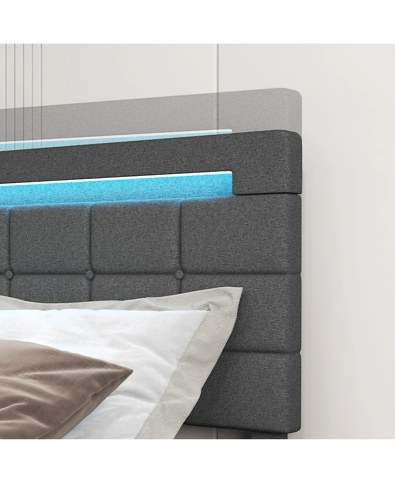 Gouun Upholstered Queen Led Bed Frame with Headboard and 4 Drawers-Queen Size