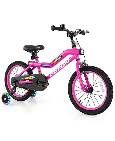 16" Led Lighted Kids Bike with Adjustable Seat Coaster Brake Training Wheels