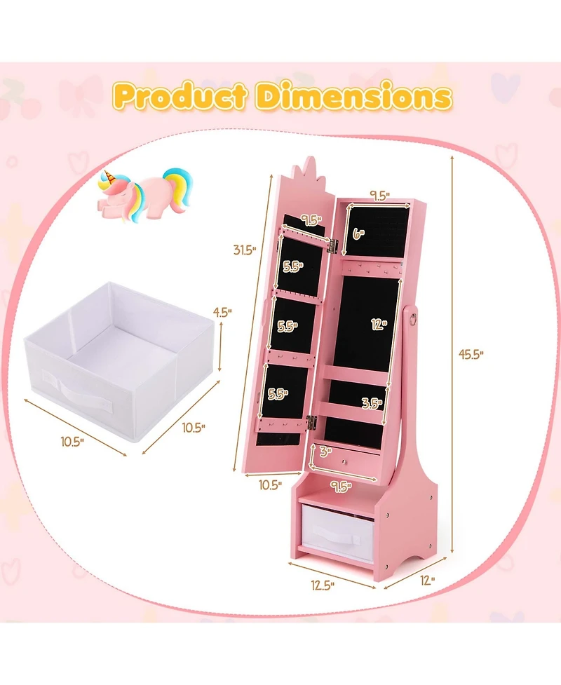 Costway Kids Vanity Set Princess Makeup Dressing Table and Chair Set with Jewelry Armoire