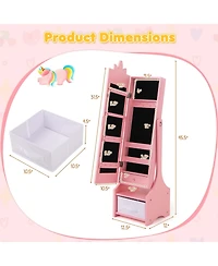 Costway Kids Vanity Set Princess Makeup Dressing Table and Chair Set with Jewelry Armoire
