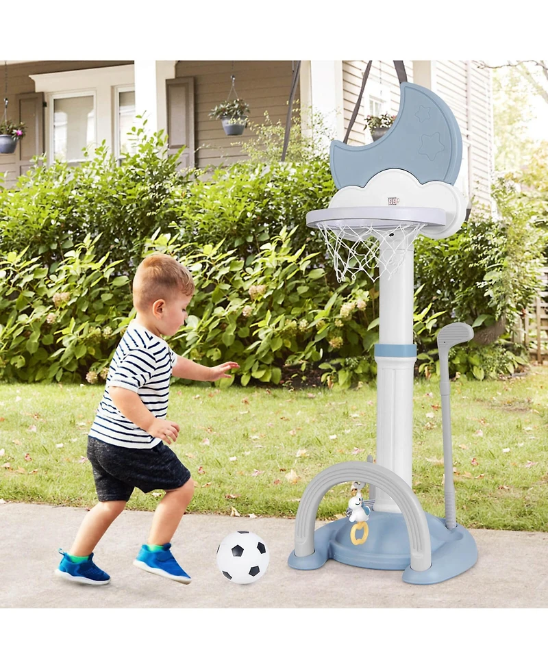 Costway 4-in-1 Toddlers Basketball Hoop with Basketball Soccer Golf and Ring Toss Game