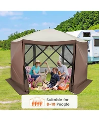 Costway 11.5 X 11.5 Ft Pop-up Gazebo Tent with Mesh Netting Walls 2 Removable Privacy Wind Cloths