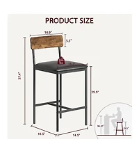 Bar Stools Set of 2, Upholstered Counter Height Bar Stools with Backrest and Footrest, Kitchen Barstools for Island, Counter Bar