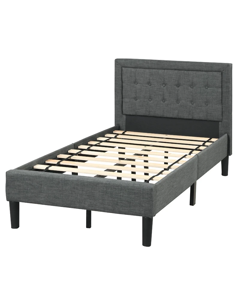 Gouun Twin Size Upholstered Bed Frame with Button Tufted Headboard