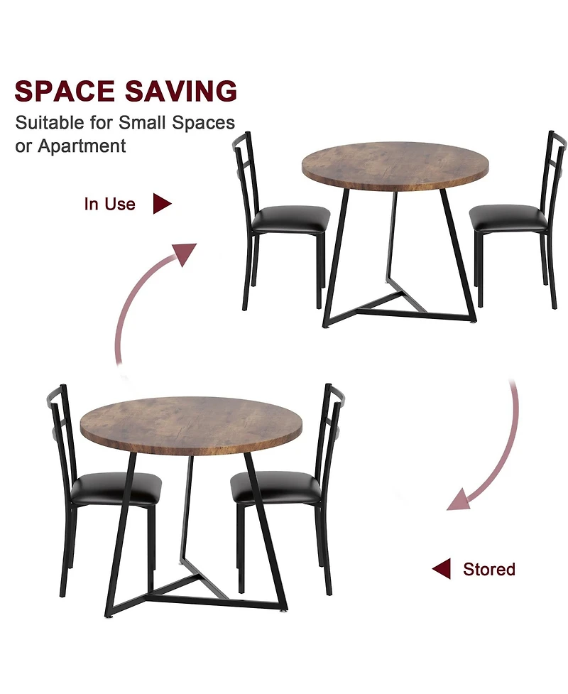 gaomon Dining Table Set for 2, Round Kitchen Table and Upholstered Chairs for 2, 3 Piece Dining Room Table Set, Kitchen Table Set for Small Space, Apa