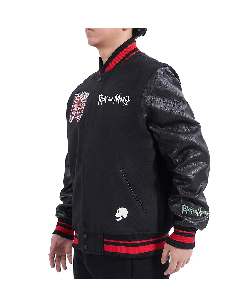 Freeze Max Men's Black Rick And Morty Anatomy Park Full-Zip Varsity Jacket