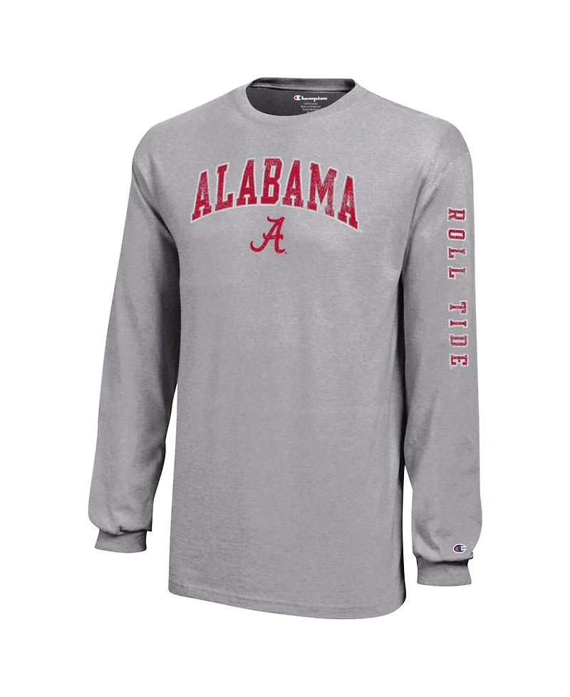 Champion Big Boys and Girls Gray Alabama Crimson Tide Distressed Arch Over Logo Long Sleeve T-Shirt