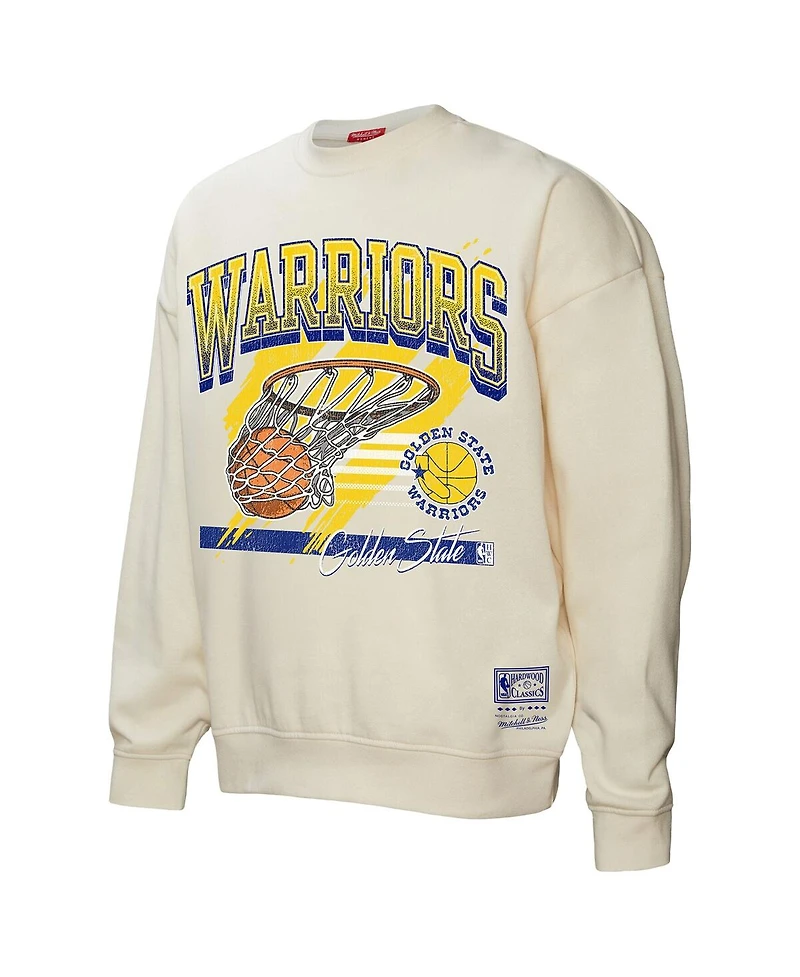 Mitchell & Ness Women's Cream Golden State Warriors Brush Bucket Pullover Sweatshirt