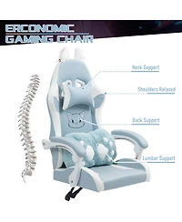 Dyhome Faux Leather Gaming Chair with Cat Paw Lumbar Cushion and Cat Ears, Ergonomic Computer Chair, Reclining Pc Game Chair