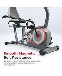 Sunny Health & Fitness Indoor Magnetic Smart Recumbent Exercise Bike with Free SunnyFit App via Bluetooth