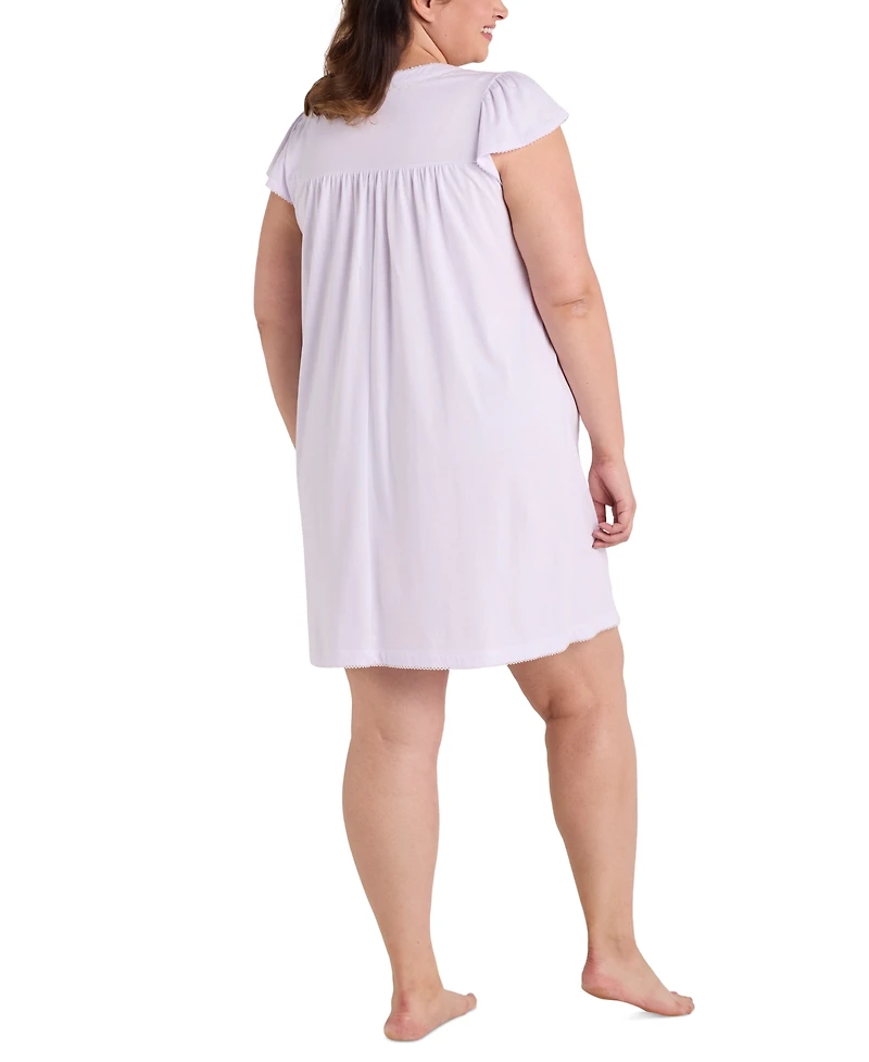 Miss Elaine Plus Embroidered Short-Sleeve Nightgown