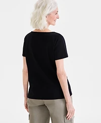Style & Co Petite Cotton Square-Neck Short-Sleeve T-Shirt, Exclusively at Macy's