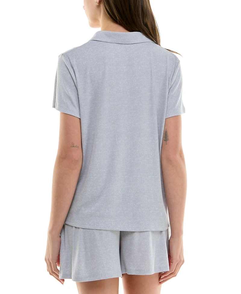 Roudelain Women's Ribbed Short-Sleeve Henley Pajama Set