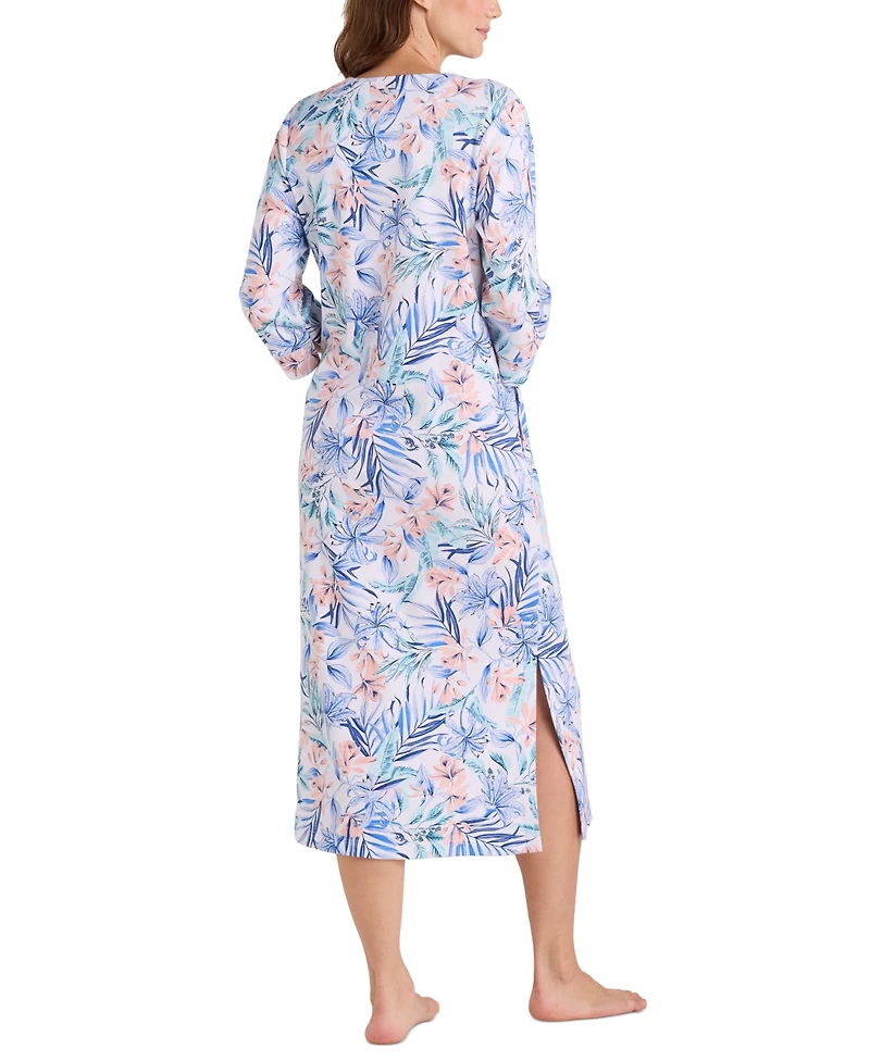 Miss Elaine Women's Long-Sleeve Printed Long Zip Robe