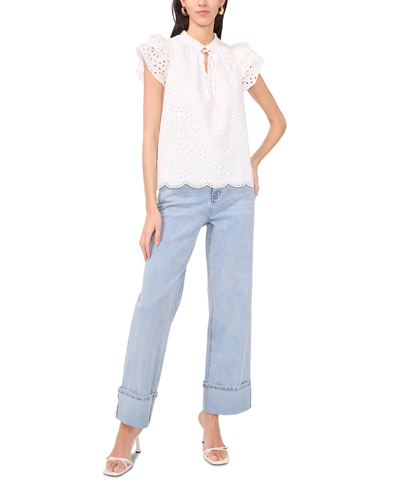 1.State Women's Eyelet Flutter-Sleeve Top