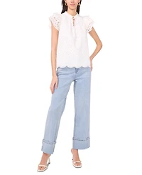 1.State Women's Eyelet Flutter-Sleeve Top