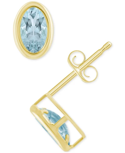Macy's Created Sapphire Oval Stud Earrings (1-1/2 ct. t.w.) 10k Yellow Gold