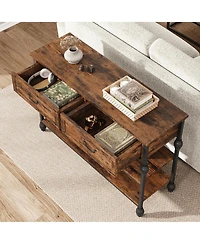 gaomon 41" Entryway Table, Console Table with 2 Storage Drawers, 3 Tier Industrial Metal Sofa Table, Behind Couch Table, Hallway Table for Entry, Livi