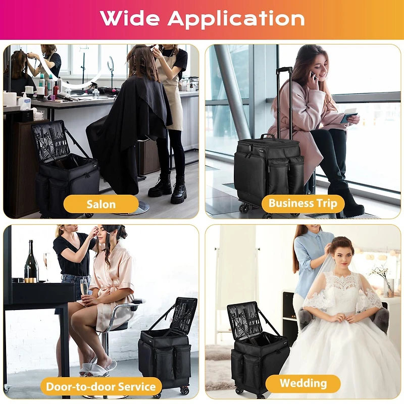 Byootique Rolling Makeup Train Case w/ Backpack Travel Barber Cosmetic Pink