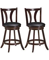 Gymax Set of 2 Swivel Bar stool 24'' Counter Height Leather Padded Dining Kitchen Chair