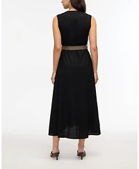 Ellen Tracy Women s Belted Sleeveless Maxi Dress with Ruffle Detail