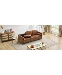 gaomon 3 Seat Leather Sofa, Mid Century Modern Deep Seat Couch with Wide Armrests and Supportive Backrest, Brown Pu Couch, Waterproof Oversized Cloud